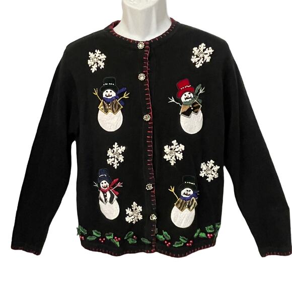 VINTAGE 90s BP Design Silly Snowmen Ugly Christmas Sweater Size Medium - Picture 1 of 3